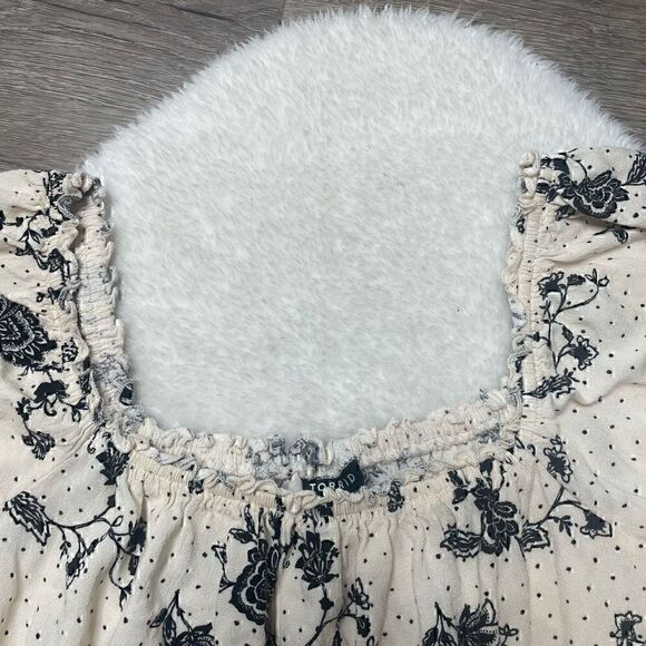 Torrid Top Rayon Ruched Waist Beige Floral Boho Blouse Long Sleeve Size 3 XXXL - Picture 9 of 13